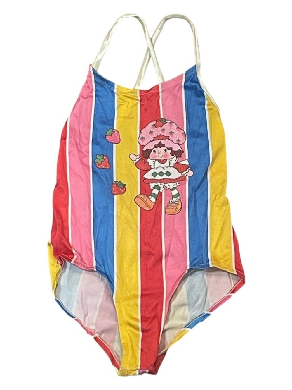 Vintage 80s Strawberry Shortcake Vibrant Colorful Striped Swim Suit